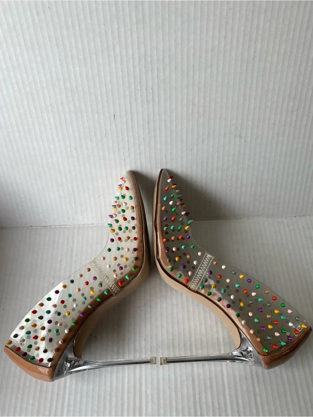 Steve Madden Vala-S Clear Rainbow Spiked Stiletto Heels Nude Pumps Size 8M - Picture 4 of 15